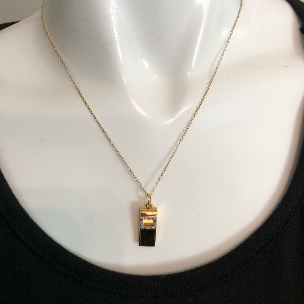 New Delmar Yellow Rhodium Plated Pave Diamond Whistle Charm Pendant Necklace
